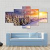 Majestic Sunset In The Winter Mountains Landscape - Nature 5 Panel Canvas Art Wall Decor
