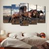 Majestic Trotting Horses - Animal 5 Panel Canvas Art Wall Decor