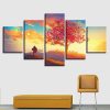 Maple Tree Sunshine - Nature 5 Panel Canvas Art Wall Decor