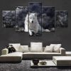 Midnight Wolf - Animal 5 Panel Canvas Art Wall Decor