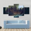Moon Over Castle Illustration - Nature 5 Panel Canvas Art Wall Decor