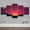 Mountain Moon And Aircraft Sunset - Nature 5 Panel Canvas Art Wall Decor