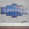 Mountain Tree Building 1 - Nature 5 Panel Canvas Art Wall Decor