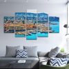 Mountains Ship - Nature 5 Panel Canvas Art Wall Decor
