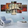 Musical Instruments Vintage Guitar And Piano Keys Music - Abstract 5 Panel Canvas Art Wall Decor