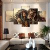 Native American Woman And Horse - Animal 5 Panel Canvas Art Wall Decor