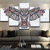 Native Indian Owl - Abstract Animal 5 Panel Canvas Art Wall Decor