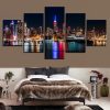 New York City Nightscape - Nature 5 Panel Canvas Art Wall Decor