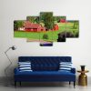 Old Red Farm Houses In A Rural Landscape - Nature 5 Panel Canvas Art Wall Decor