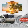 Palm Beach Palm Tree - Nature 5 Panel Canvas Art Wall Decor