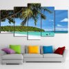 Palm Tree On Tropical Beach - Ocean 5 Panel Canvas Art Wall Decor