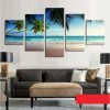 Palm Trees And Turquiose Water Paradise - Space 5 Panel Canvas Art Wall Decor