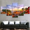 Palm Trees Beach Resort Sunrise - Nature 5 Panel Canvas Art Wall Decor