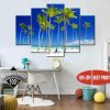 Palm Trees Beach Seascape - Nature 5 Panel Canvas Art Wall Decor
