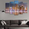 Panoramic Skyline Of Miami Florida 02 - Nature 5 Panel Canvas Art Wall Decor