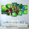 Parrot On the Branch - Animal 5 Panel Canvas Art Wall Decor