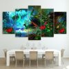 Peacock Painting - Animal Abstract 5 Panel Canvas Art Wall Decor