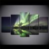 Piece Northern Lights Aurora Lake Mountain - Nature 5 Panel Canvas Art Wall Decor