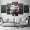 Pink Roses Flowers - Nature 5 Panel Canvas Art Wall Decor