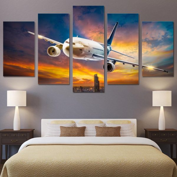 Plane Colorful Sky - Airplane 5 Panel Canvas Art Wall Decor