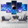 Planet In Blue Nebula - Space 5 Panel Canvas Art Wall Decor