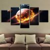 Planet On Fire - Sapce 5 Panel Canvas Art Wall Decor