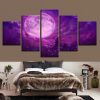 Purple Sky Abstract Moon Night - Space 5 Panel Canvas Art Wall Decor