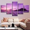 Purple Sky And Island Sea View - Nature 5 Panel Canvas Art Wall Decor