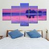 Purple Sky Sea Water And Island Sea - Space 5 Panel Canvas Art Wall Decor