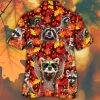 Raccoon Horse Lovers Autumn Red Leaves Hawaiian Shirt