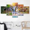 Rainbow Waterfall - Nature 5 Panel Canvas Art Wall Decor