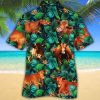 Red Angus Cattle Lovers Tropical Leaves Hawaiian Shirt