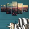 Red Flower Sunshine - Nature 5 Panel Canvas Art Wall Decor