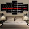 Red Line American Flag - Abstract 5 Panel Canvas Art Wall Decor