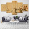 Red Plum Blossom Flowers - Nature 5 Panel Canvas Art Wall Decor