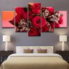 Red Roses Bouquet - Nature 5 Panel Canvas Art Wall Decor