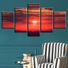 Red Sky Sun - Nature 5 Panel Canvas Art Wall Decor