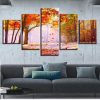 Red Tree Forest 02 - Nature 5 Panel Canvas Art Wall Decor