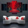 Red Tree Lane - Nature 5 Panel Canvas Art Wall Decor