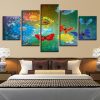 Red Yellower Blue Butterfly And Flower - Nature 5 Panel Canvas Art Wall Decor