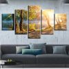 River Tree Sunshine - Nature 5 Panel Canvas Art Wall Decor