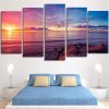 Rocky Beach Sunset - Ocean 5 Panel Canvas Art Wall Decor