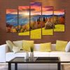Rolling Hills Sunrise - Nature 5 Panel Canvas Art Wall Decor