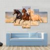 Running Horses In Desert - Animal 5 Panel Canvas Art Wall Decor
