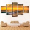 Sea Wave Sunrise - Space 5 Panel Canvas Art Wall Decor
