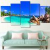Seascape Blue Island - Nature 5 Panel Canvas Art Wall Decor