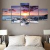 Seascape Sunset - Nature 5 Panel Canvas Art Wall Decor