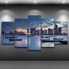 Seaside City Lake Boat - Space 5 Panel Canvas Art Wall Decor