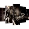 Sexy Beauty Woman And Piano - Abstract 5 Panel Canvas Art Wall Decor