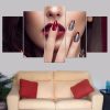 Sexy Woman Lip Beauty - Abstract 5 Panel Canvas Art Wall Decor